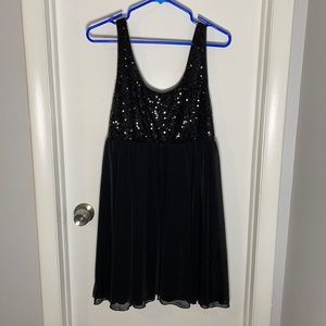 Petite L Black stretchy sparkly mini dress